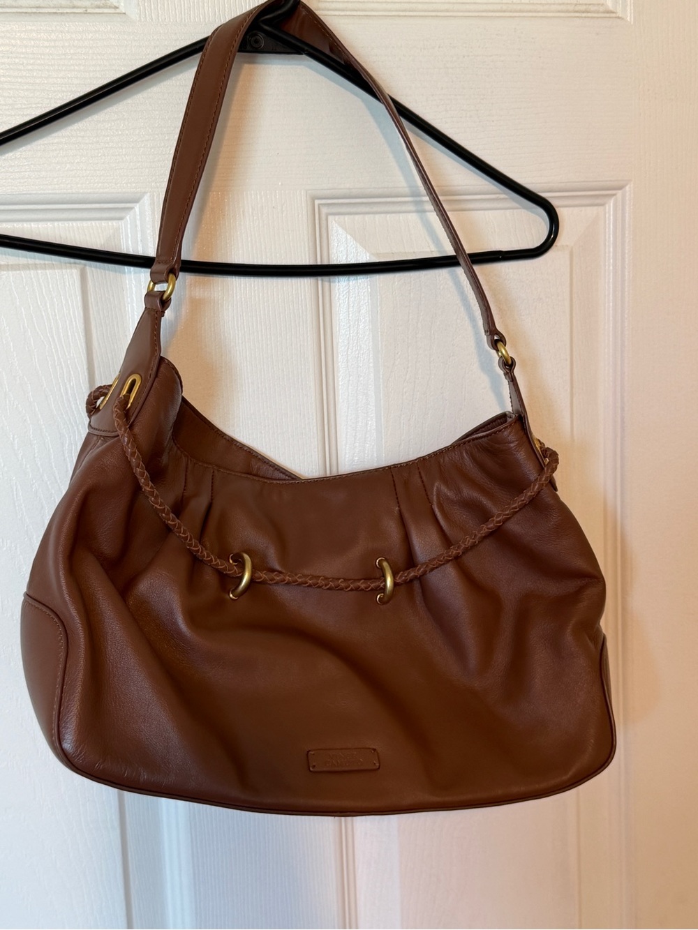 Vince Camuto Brown Shoulder Bag Braided Strap Accent Tassel Snap Gold Hardware